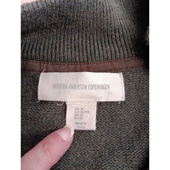 Frederick Anderson Copenhagen 1/4 Zip Sweater XL Olive Green Mock Neck Button - Picture 4 of 7